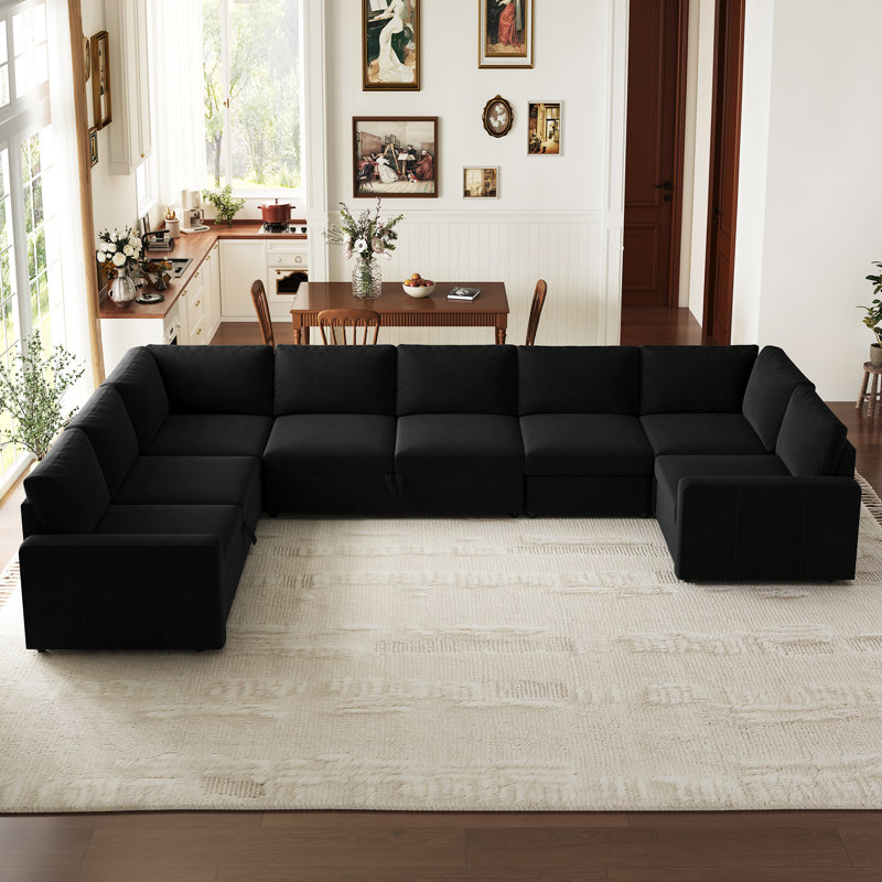 Seybert Velvet Chenille U Shaped Sofa Modular Sectional Sofa Living Room Corner Couch, 36" H x 110.2" W x 83.4" D