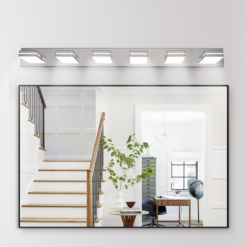 6 Light LED Bathroom Vanity Light Wall Mounted with Rotatable Heads Modern Metal Fixture – Chrome, 6 Lights, Chrome