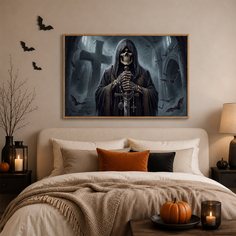 «Grim Reaper with Sword and Rosary In Gothic Halloween», art mural sur toile, H 36 po x l 48 po