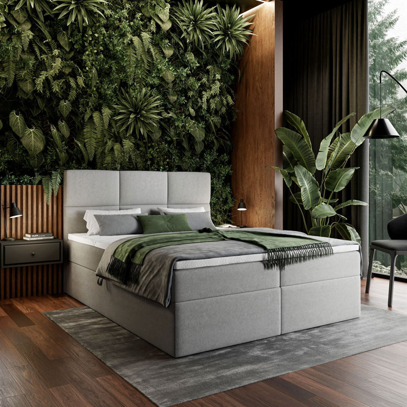 Upholstered Bed Behzad, Grey, 140cm x 210cm
