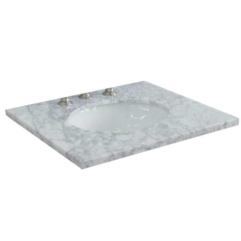Plateau de meuble-lavabo simple 25 po en marbre de Carrare blanc avec lavabo