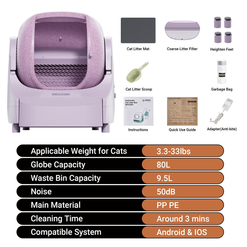 Bac à litière autonettoyant pour chat Dvpets, Rose