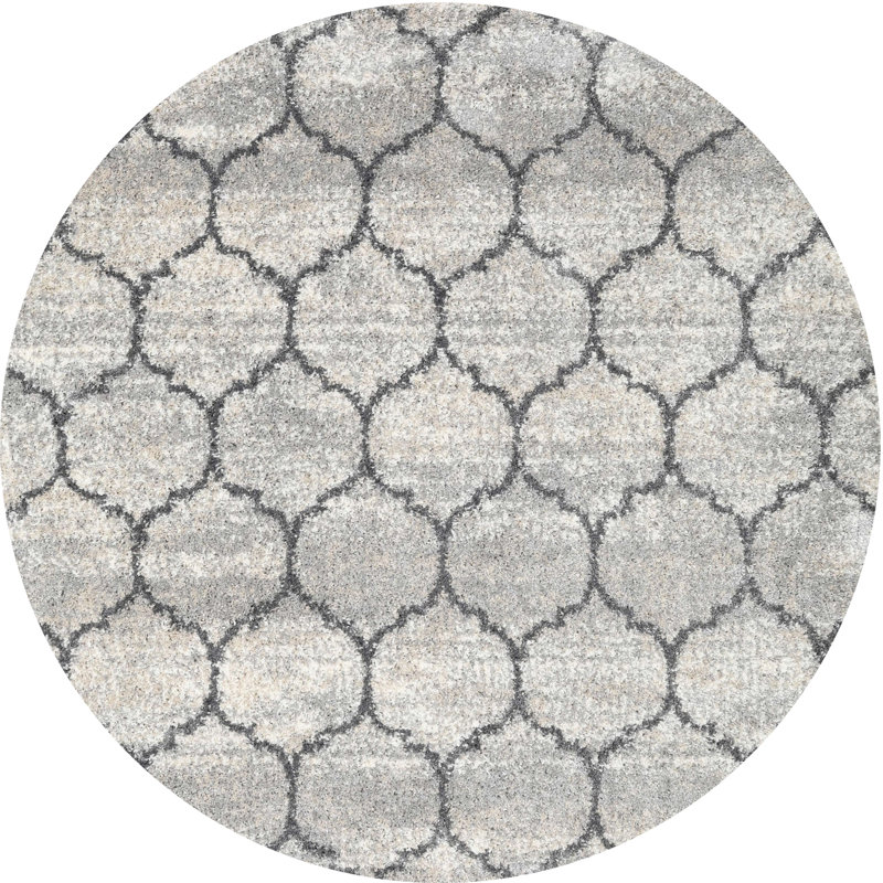Tapis contemporain gris clair, Rond 8 pi