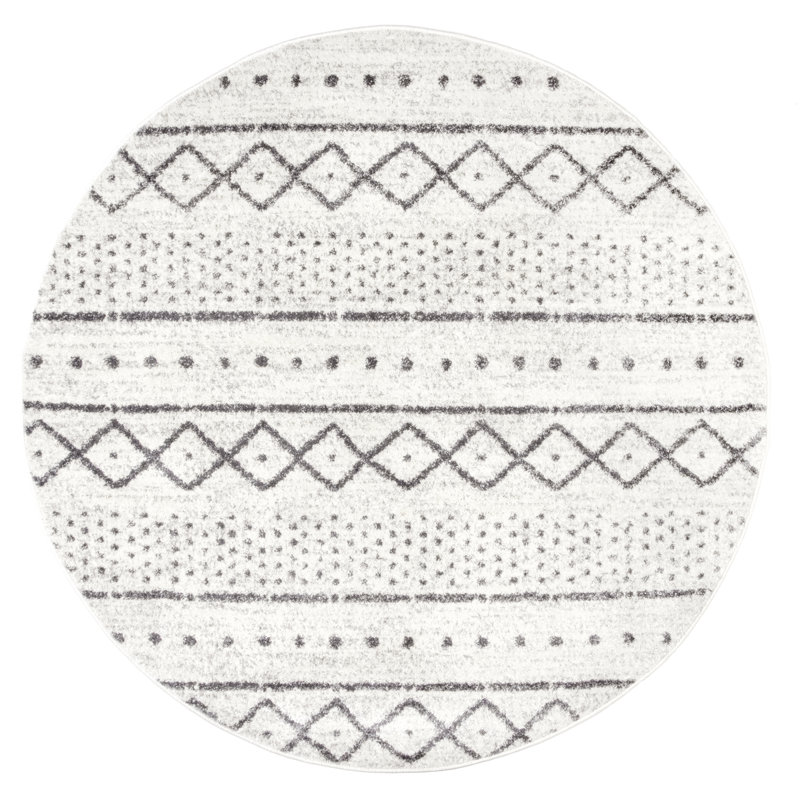 Tapis blanc cassé à motif géométrique Januario, Rond 8 pi