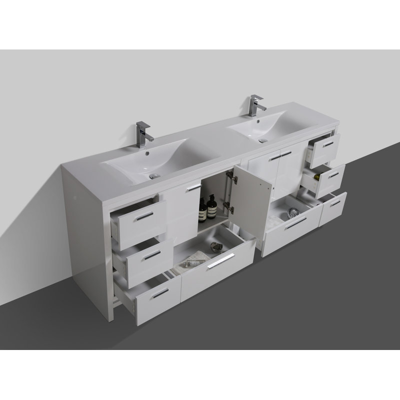 Malani 84'' Double Bathroom Vanity Base Only, High Gloss White