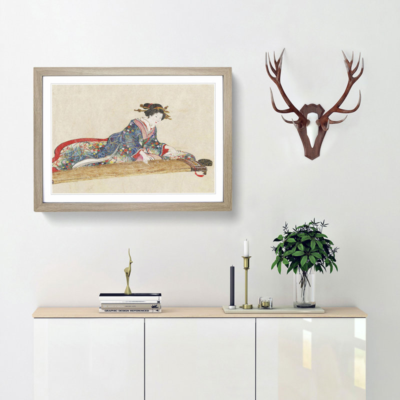 Lady Playing the Koto - Framed Print, 27cm H x 36cm W x 2cm D, Oak Framed
