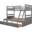 Lit superposé simple au-dessus d'un lit double avec rangement, couleur grise pour toute chambre à coucher - option de couchage polyvalente