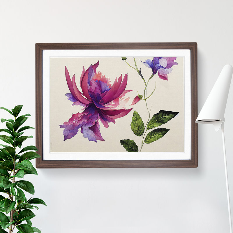 Captivating Watercolour Flower - Single Picture Frame Painting, Walnut, 34cm H x 46cm W x 2cm D