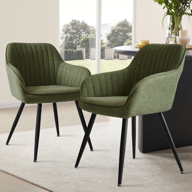 Adella Upholstered Dining Chairs With Arm, Green
