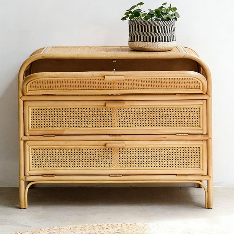 Armoire de rangement rétro à trois portes en osier Retro