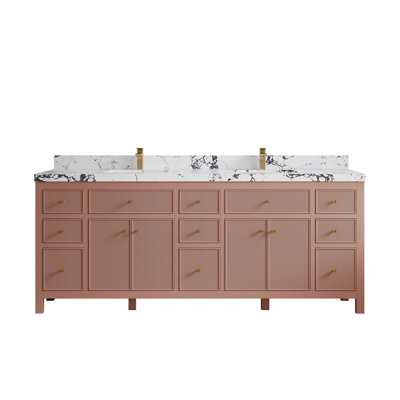 Meuble-lavabo à double cuve en terre cuite chaude de l 84 po x P 22 po Sonoma