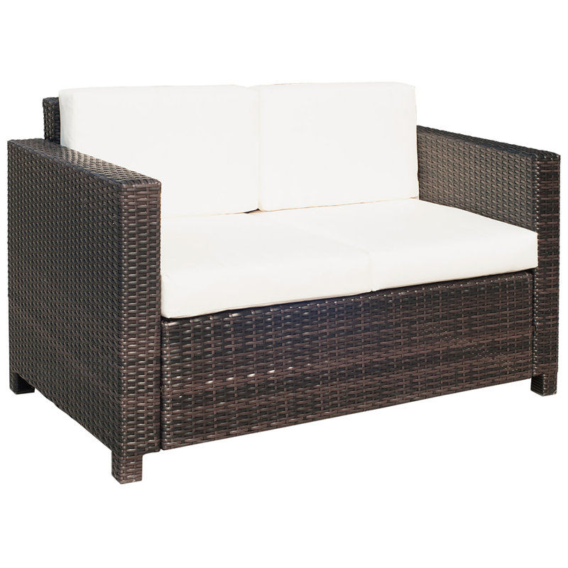 130cm Wide Straight Wicker Loveseat with Cushions, Brown