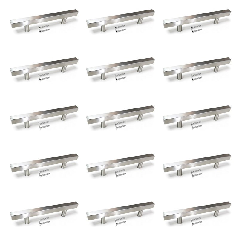 Paquet de 15 poignées d'armoire rondes modernes en nickel satiné, poignées de bar, poignées de tiroir et poignées, modèle CPMBXMO0003 Distance entre les trous: 3 3/4 po