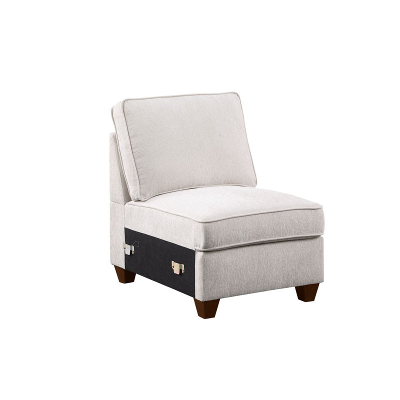 26" W Armless Chair Single Seat Module For Modular Sectional Sofa, Beige Chenille