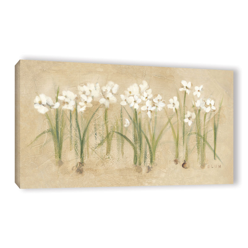 Narcisses en rangée, reproduction d'art sur toile tendue, H 12 po x l 24 po x P 2 po, Toile tendue