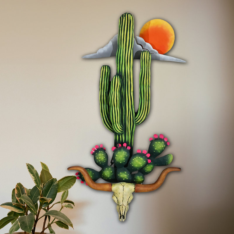 Cactus 3D Nopal et Saguaro avec crâne et soleil en acier de qualité et fibre de verre