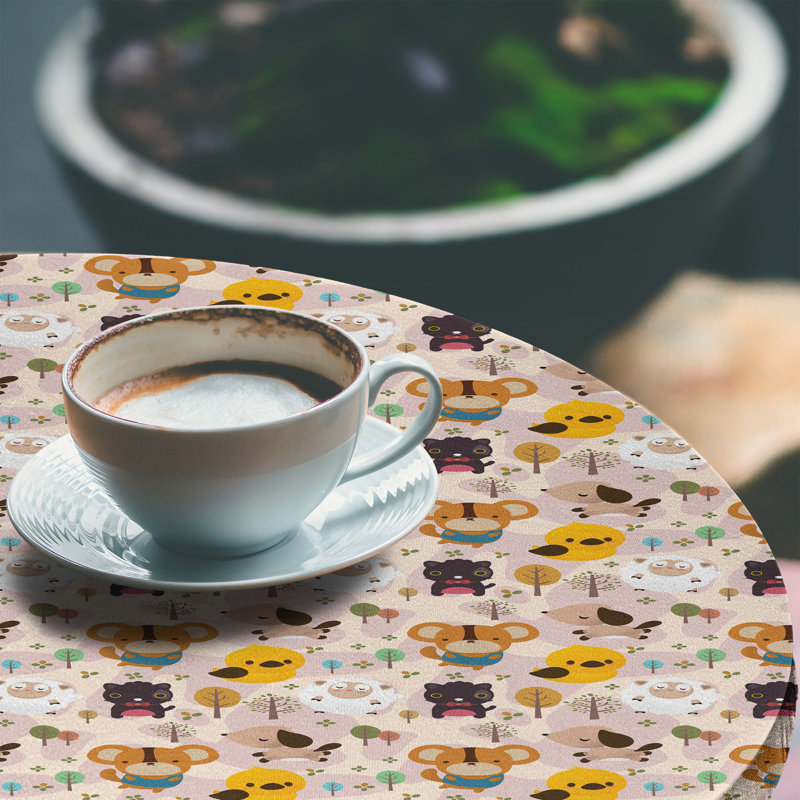 Ebern Designs Cartoon Fitted Round Tablecloth Multicolor