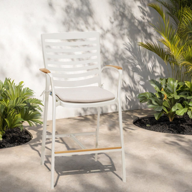Tabourets de bar modernes en aluminium, décorations en teck naturel, pour l'extérieur