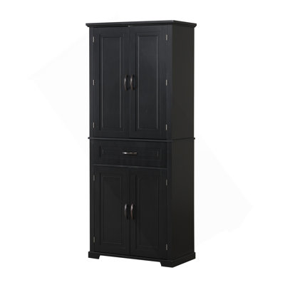 Armoire de rangement pour salle de bain avec portes et tiroir, plusieurs espaces de rangement, tablette réglable, noir