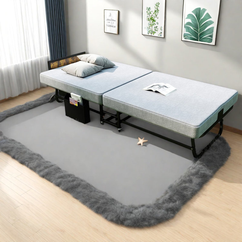 Lits portables avec rangement, lit d'invité moderne compact à structure en acier pour la maison