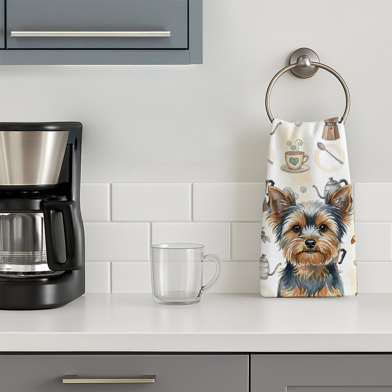 Serviette de cuisine Coffee Bar, Yorkshire terrier bleu et brun clair
