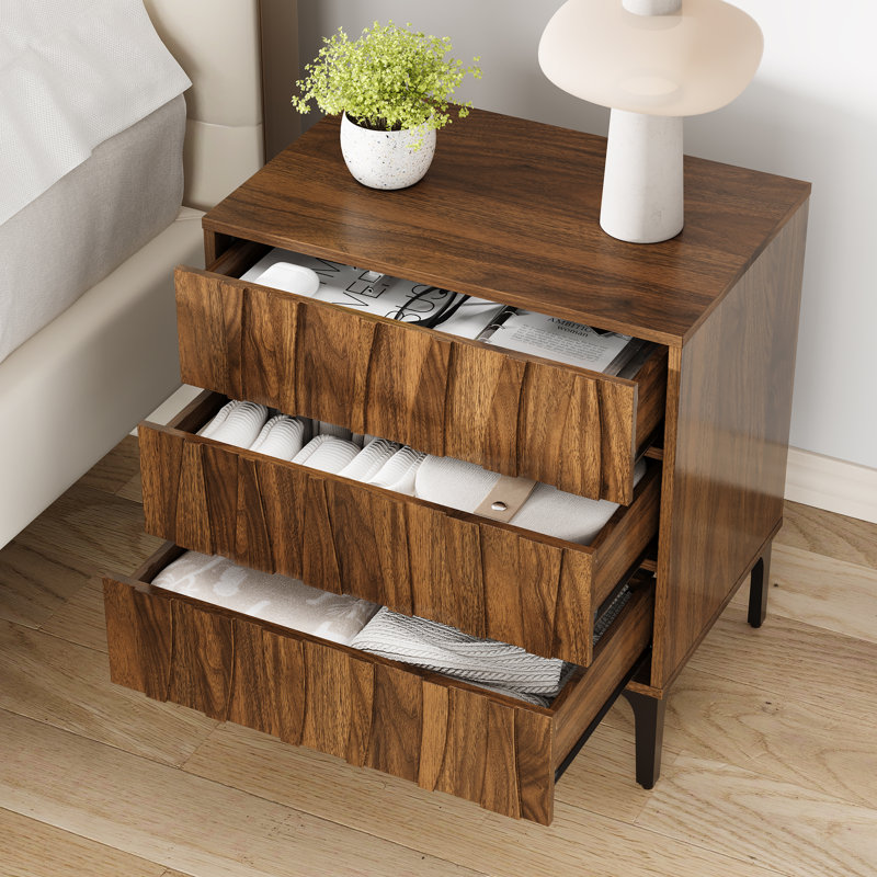 Mid-Century Modern Nightstand with 3 Drawers, Brown, Individual