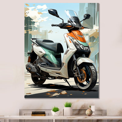Scooter de ville blanc avec corail - impression d'art mural