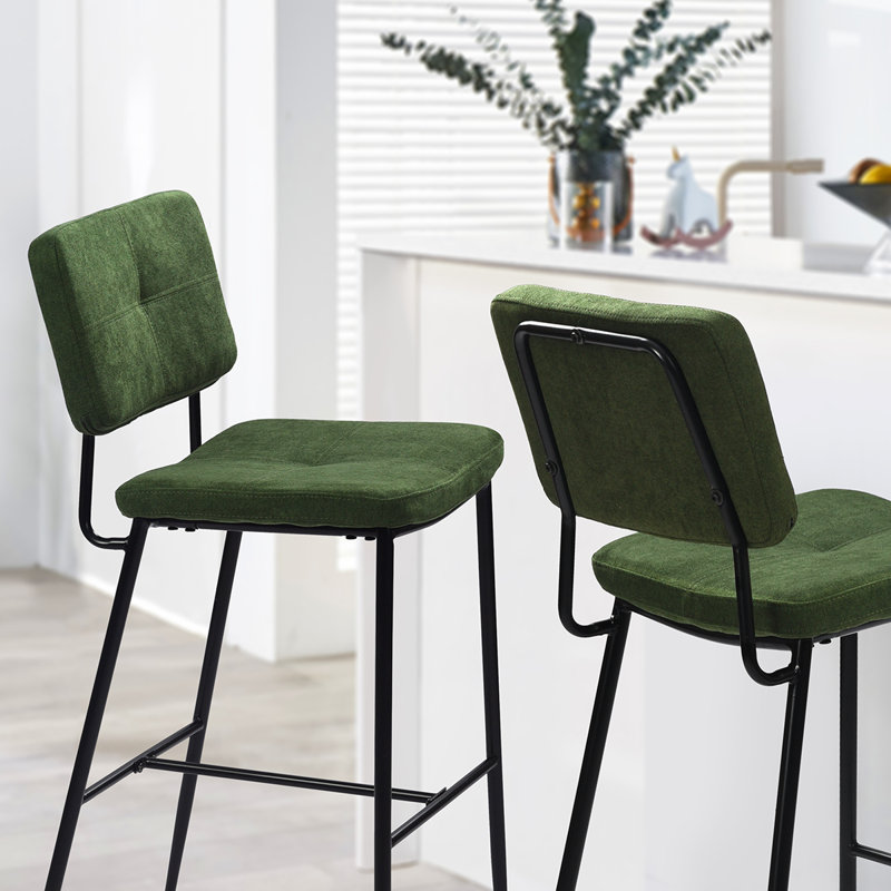 Yelton Upholstered Counter Stool with Metal Frame, Green