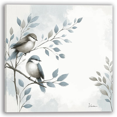Two Birds Perched on Branches Wrapped Canvas Wall Art