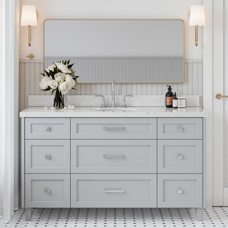 ARIEL Monroe 60 Single Sink Bathroom Vanity with Carrara Quartz Top, Gray