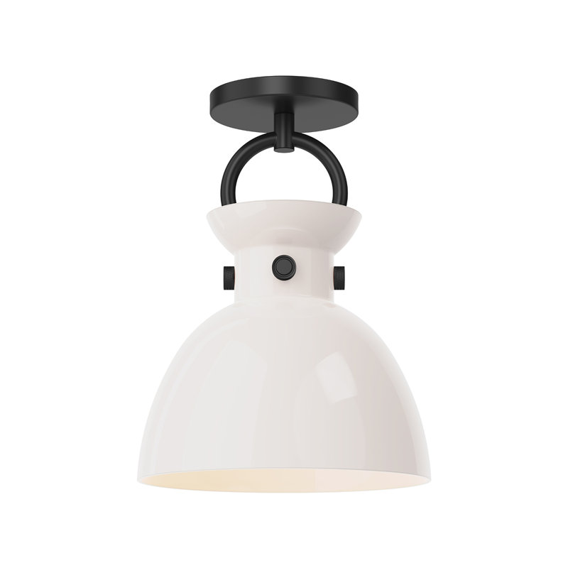 Tinka Semi Flush Mount, Matte Black/Glossy Opal