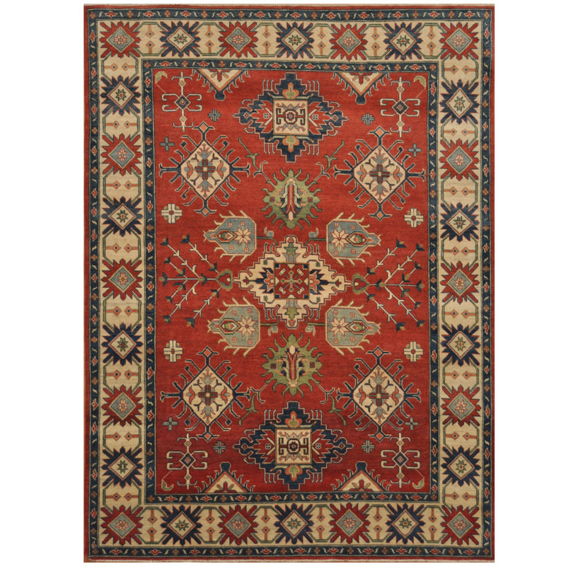 Tapis de zone en laine kazak 7 pi 8 po x 8 po one-of-kind à la main noué la Ketaki