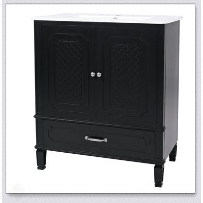Meuble-lavabo de style rétro de 30 po avec lavabo, rangement multifonctionnel, portes à fermeture en douceur et panneau de fibres à densité moyenne durable