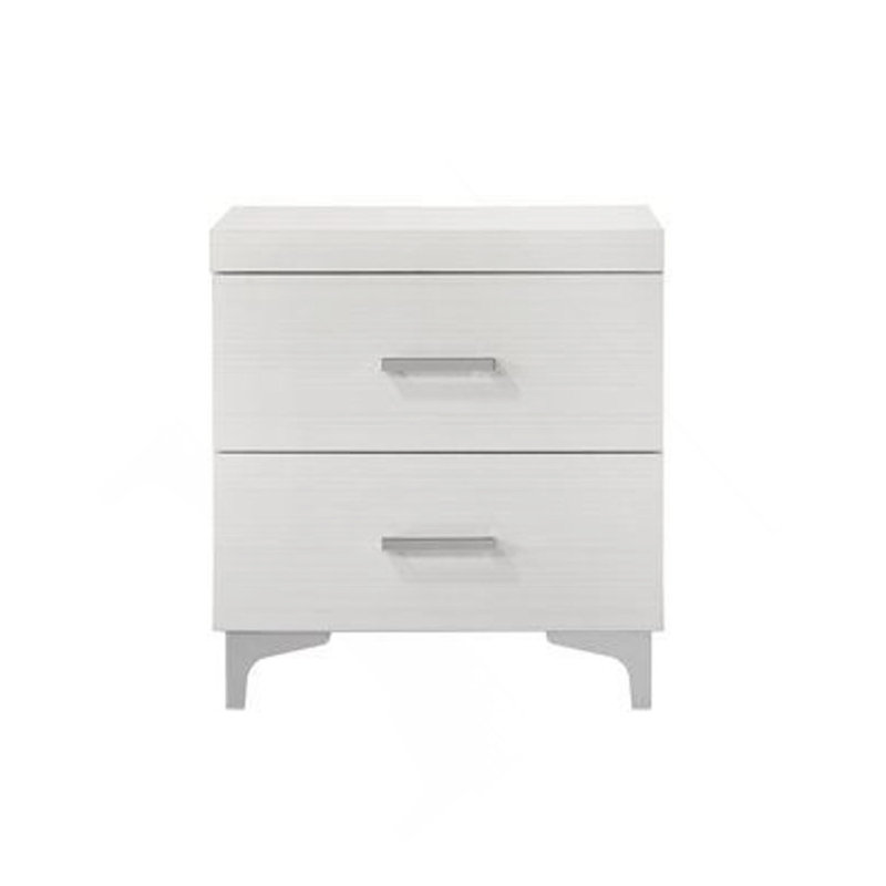 Table de chevet 2 tiroirs avec pieds en métal, blanc