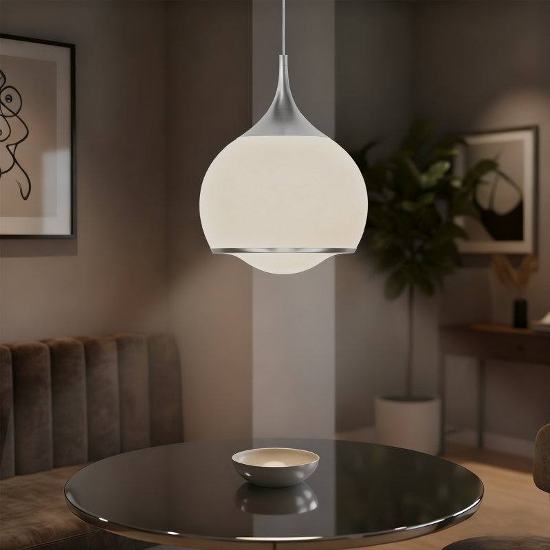 1-Light Dimmable Integrated LED Pendant, Polished Nickel, 72.25" H X 14" W X 14" D