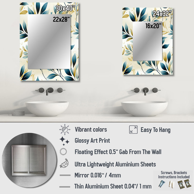 Wyarno Coastal Neutrals - miroir décoratif de plantes, miroir mural bohème, impression d'art en métal, 40 po x 30 po