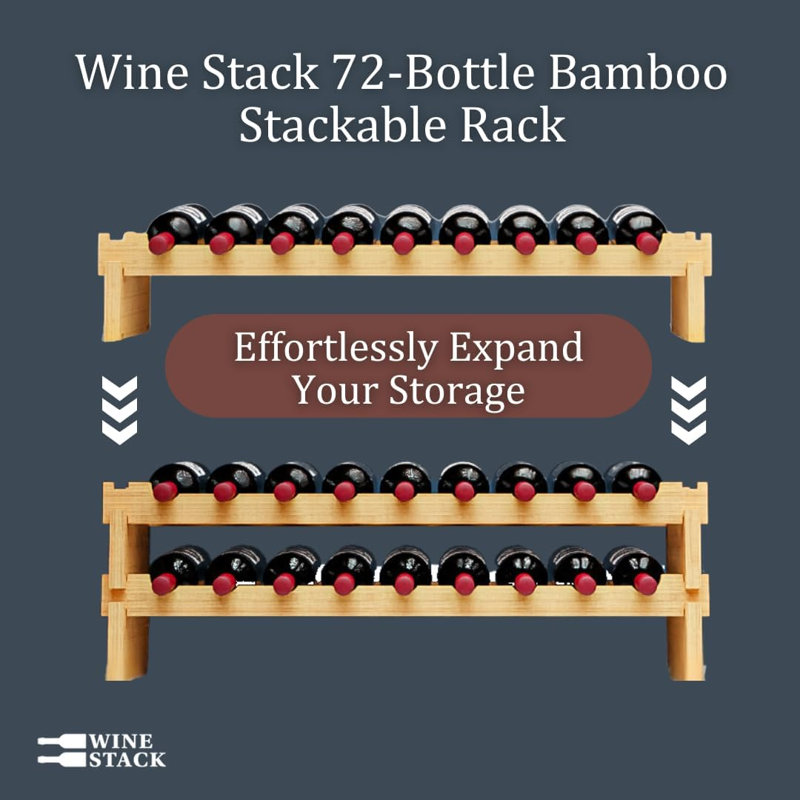 Wine Stack 72 Bottle Bamboo Stackable Rack, 41" H x 35.5" W x 10" D
