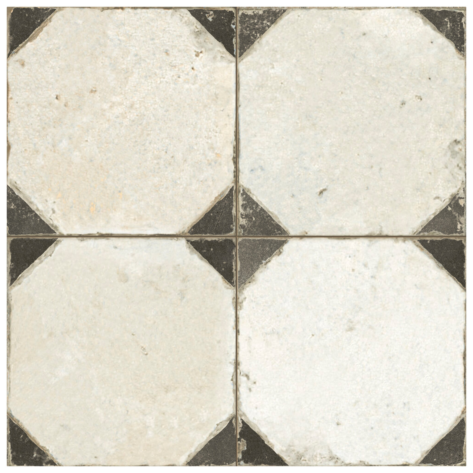 Kings Yard 18" x 18" Ceramic Patterned Wall & Floor Tile, Beige/Black