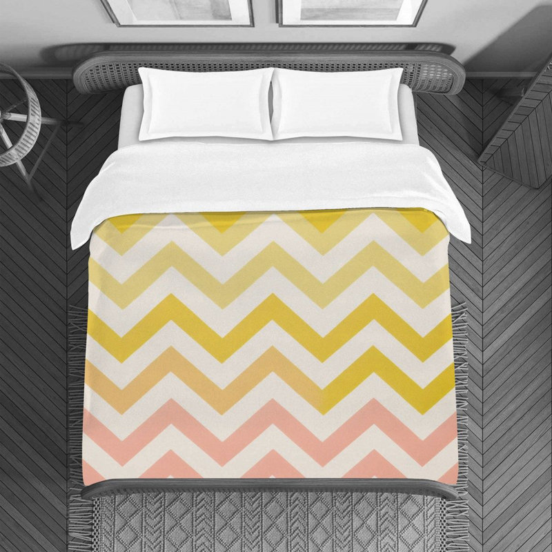Housse de couette à chevrons, Housse de couette pour lit simple, Rose / jaune