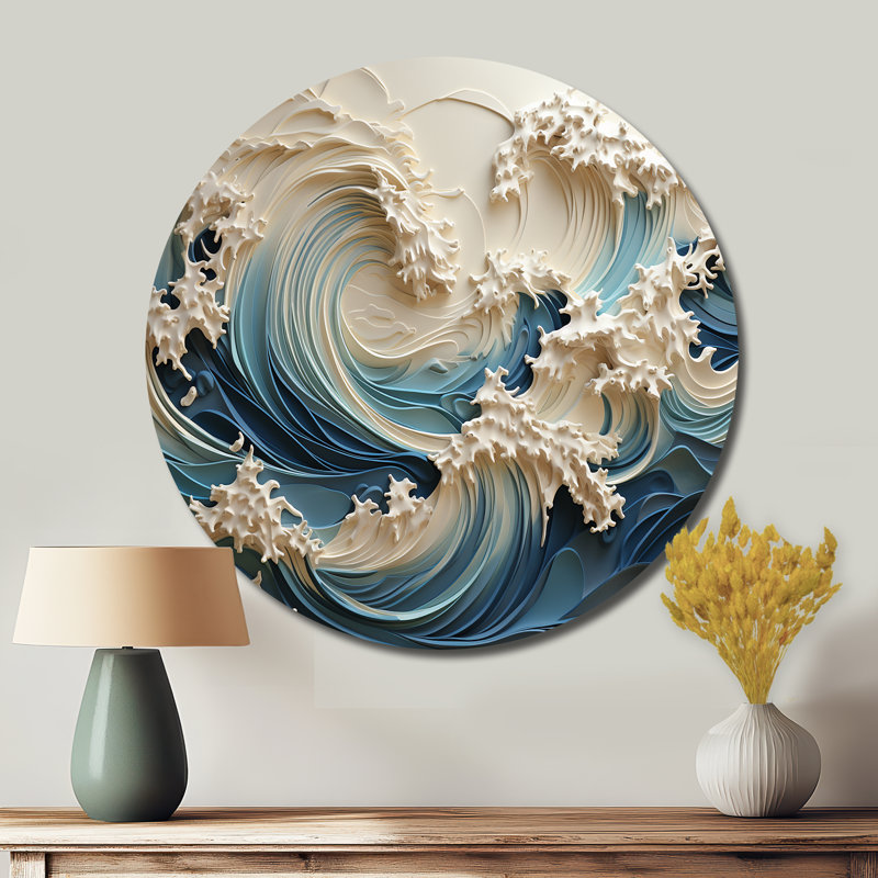 Placence - art mural rond en métal bord de mer, H 29 po x l 29 po