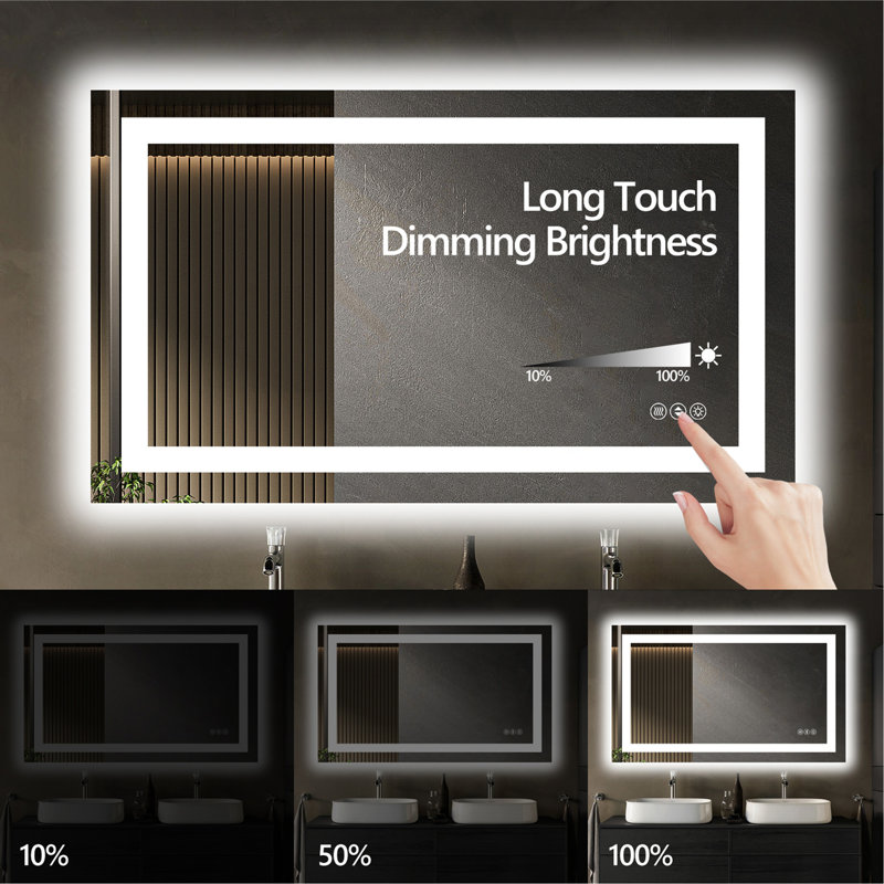 Miroir de salle de bain 84 po x 40 po à DEL sans cadre, miroir intelligent