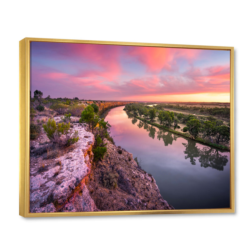 Murray River Sunset Victoria - impression, Cadre flottant doré, H 16 po x l 32 po x P 1 po