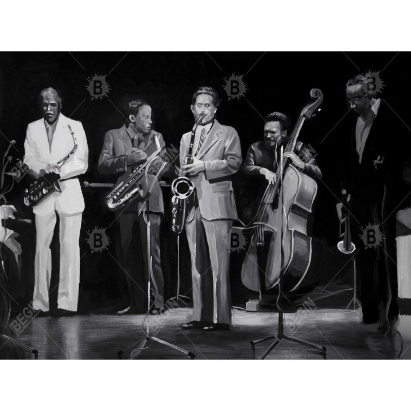 Jazz Music Group - Black Contemporary Framed Canvas Art