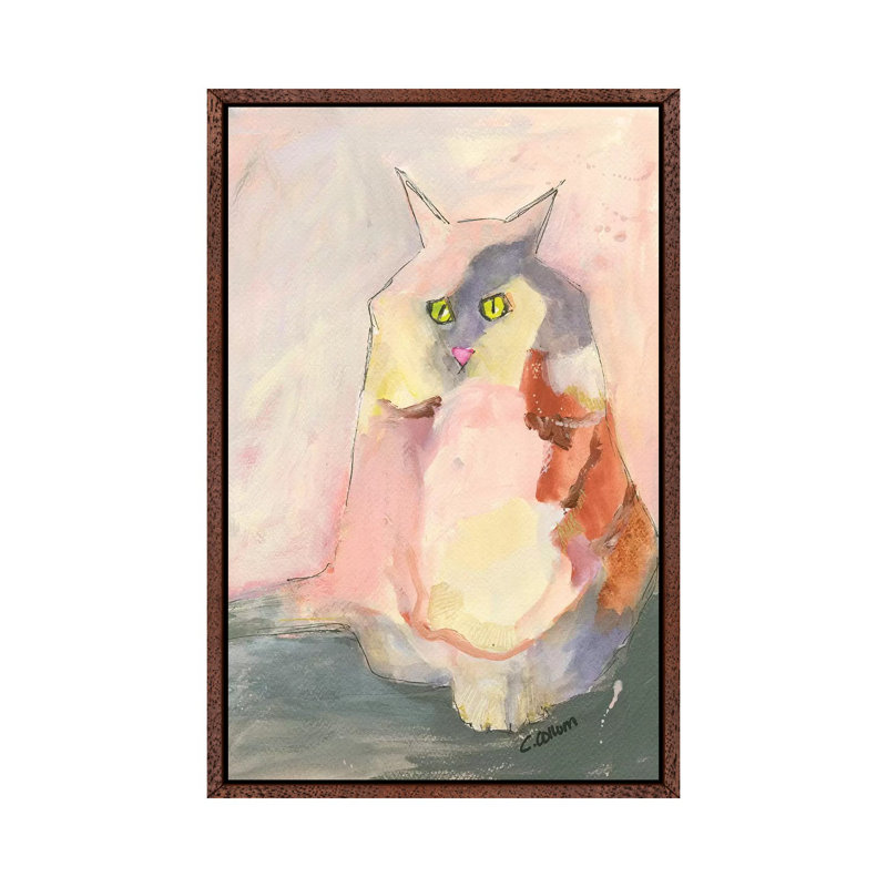 Melody Cat 1 Piece Painting on Canvas, 66.04cm H x 45.72cm W x 3.81cm D, Classic Brown Wood Framed
