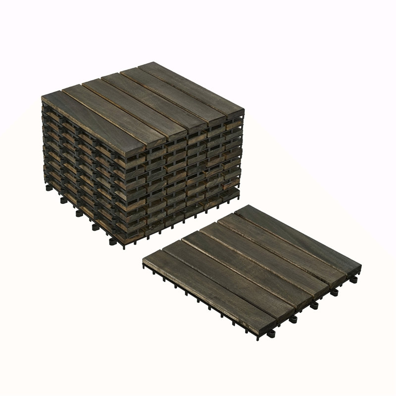 10 tuiles de terrasse à motif à rayures imbriquées, plancher carré en bois franc d'acacia 12 "x 12" pour patio, banc, côté piscine