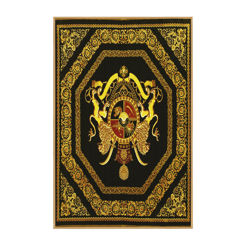 Tapis en laine / polyester tissé à la machine Eyra en or / noir, Rectangle de 5 pi x 8 pi
