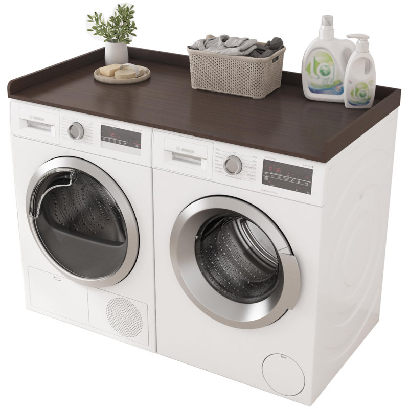 Washer Dryer Countertop,Laundry Countertop With Edge Rails,27.5" Depth X 54" Wood Countertop For Washer And Dryer,Laundry Machine Topper (Walnut)
