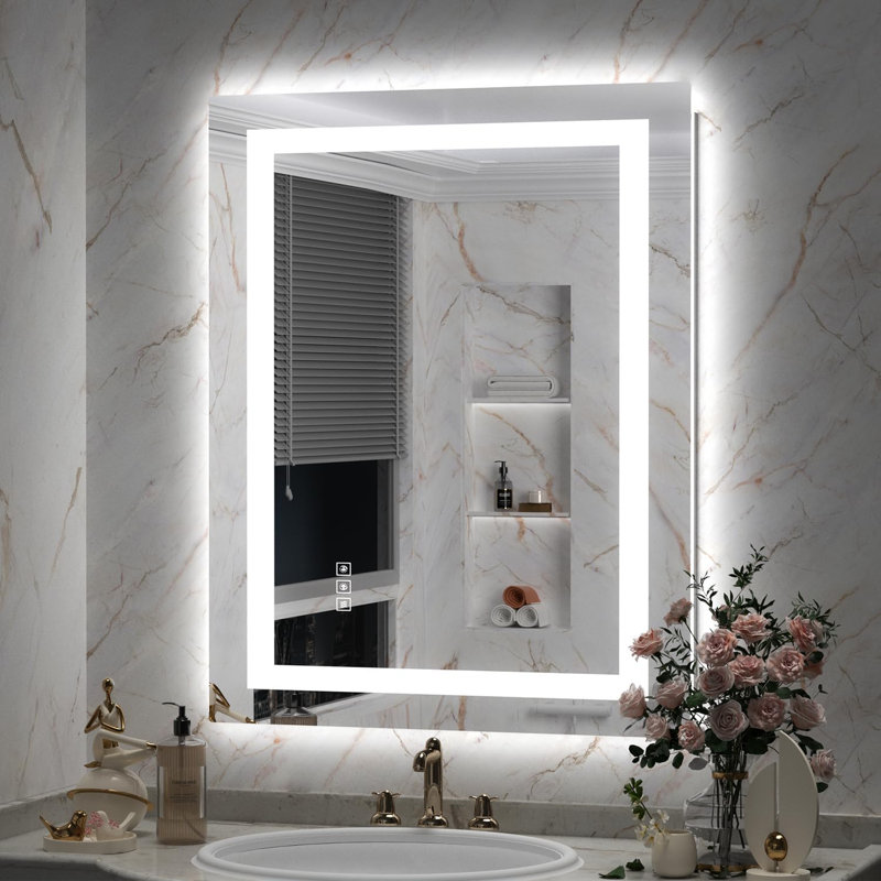 Keyshauna LED Bathroom Mirror with Frontlit and Backlit, 3 Colors Temperature & Dimmable Light Anti-fog Tempered Glass Bathroom Vanity Mirror