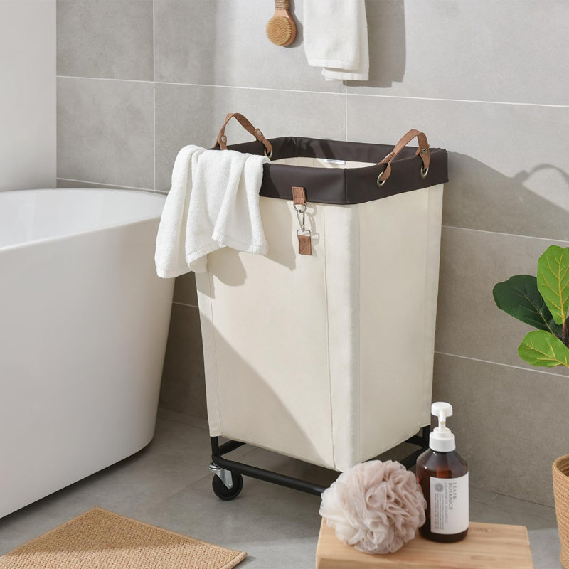 Rolling Laundry Hamper with Handles, Beige