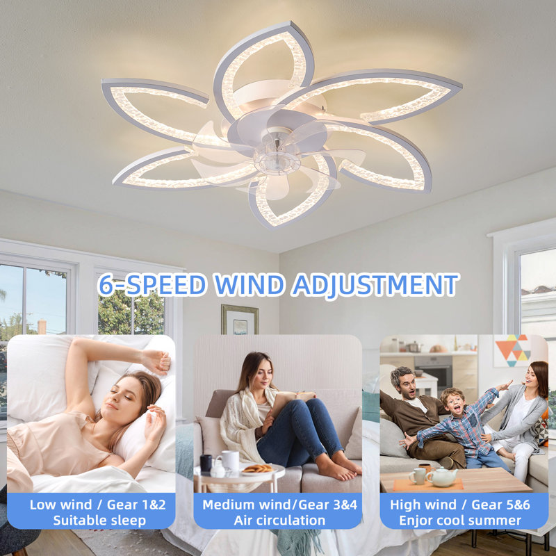 Jamonie 30" 7 - Blade Modern Indoor Dimmable LED Ceiling Fan with Light, Can Remote or APP, White